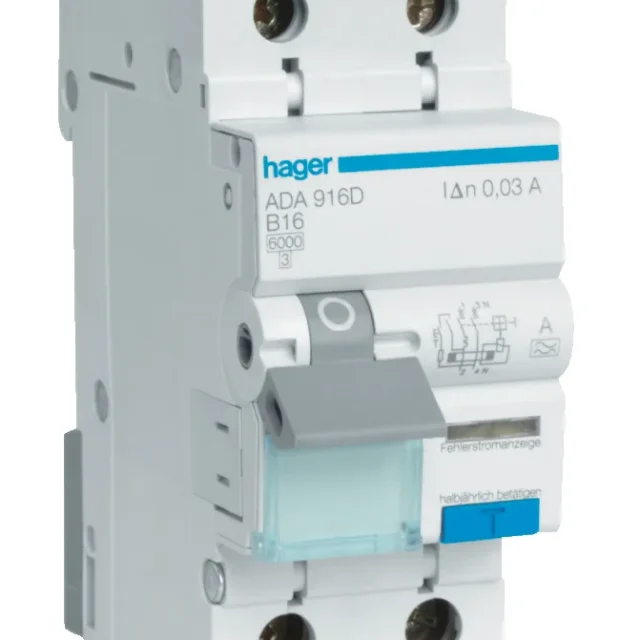 Hager ADA906G Personskyddsautomat typ A, B-karakteristik, 30mA 6A