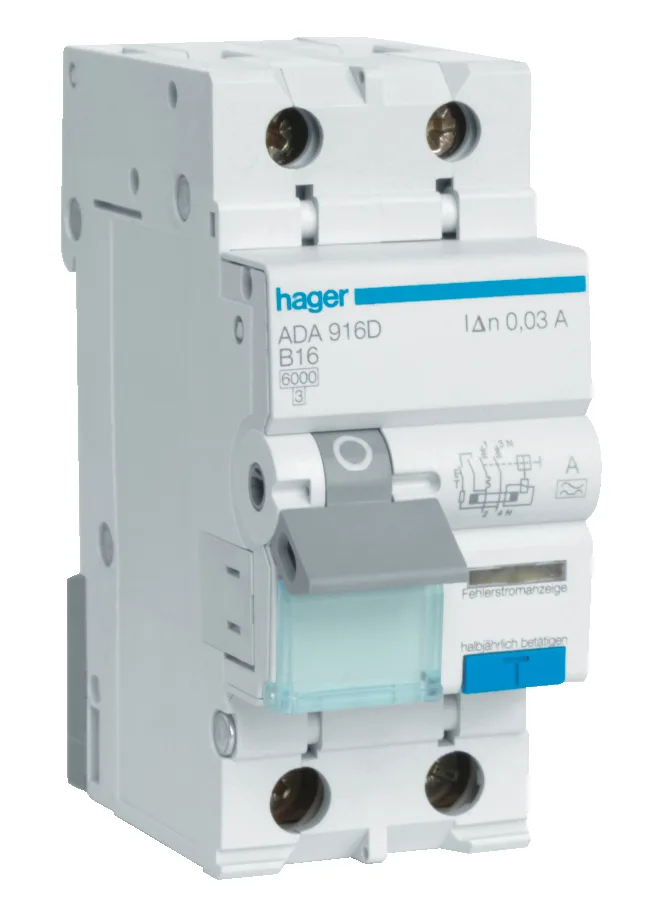 Hager ADA906G Personskyddsautomat typ A, B-karakteristik, 30mA 6A