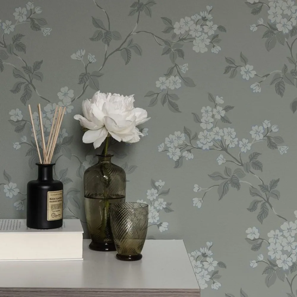 Duro Karin 679-01 Tapet Blommor & Blad Grå
