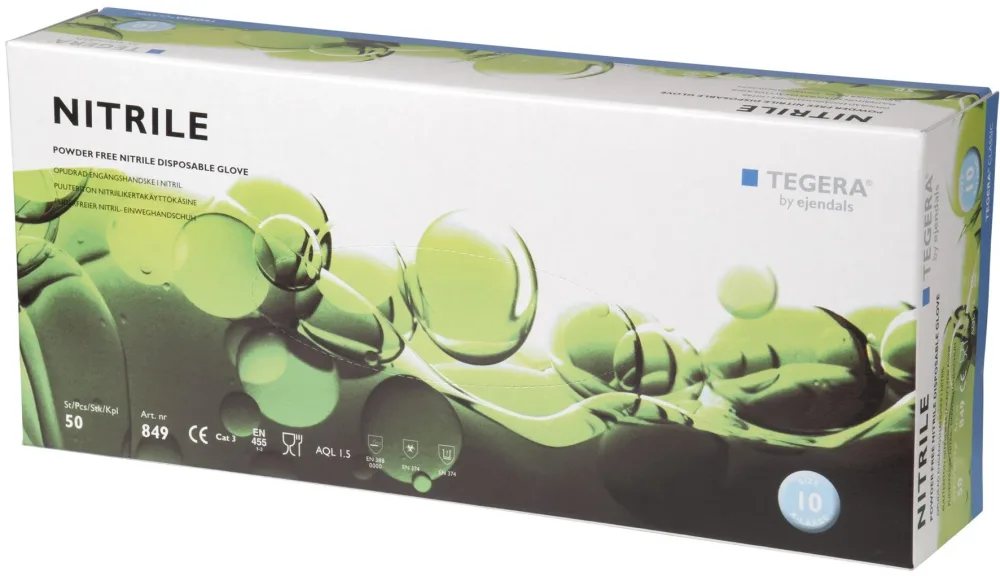 Tegera 849 Engångshandske Svart nitril, Opudrad 7, 50-pack
