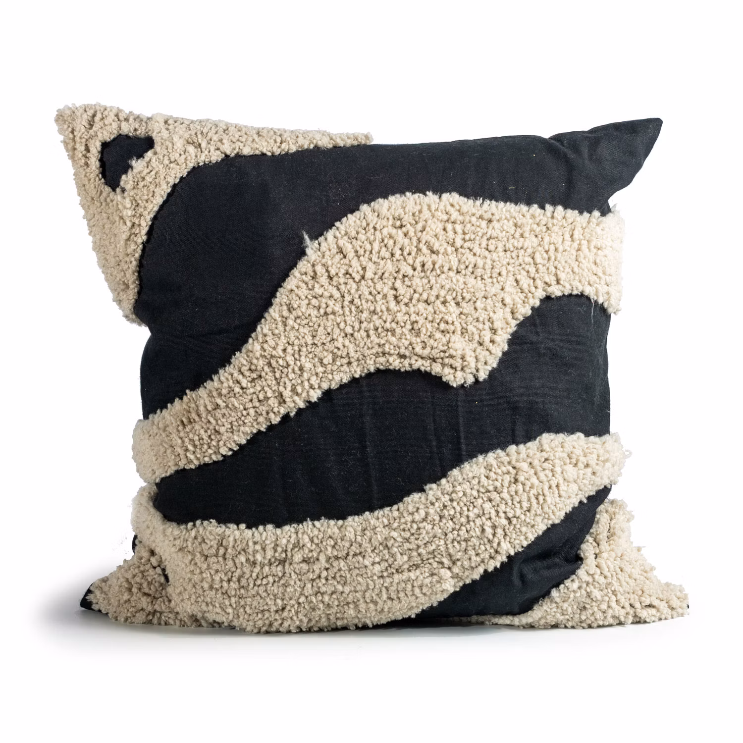 Fluffy Prydnadskudde 50x50 cm, Svart / Beige