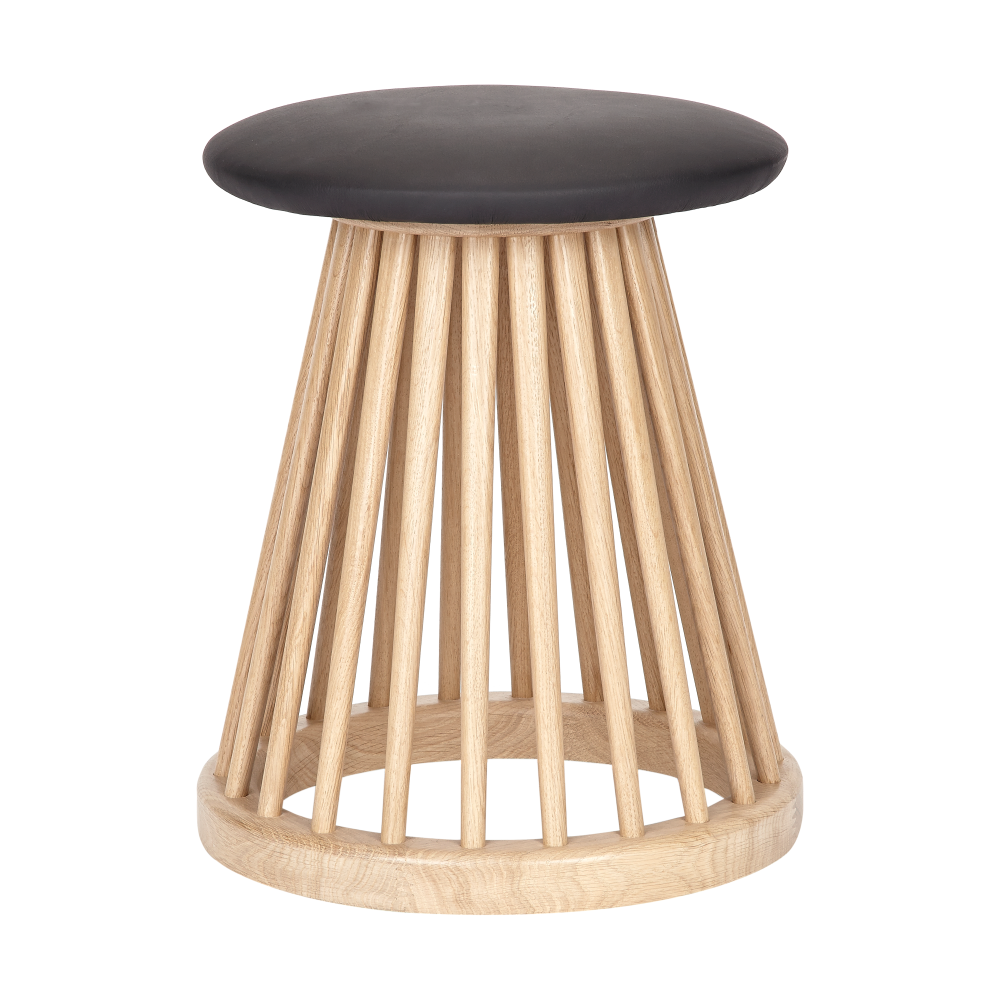 Fan pall 45 cm, Natural oak-black leather