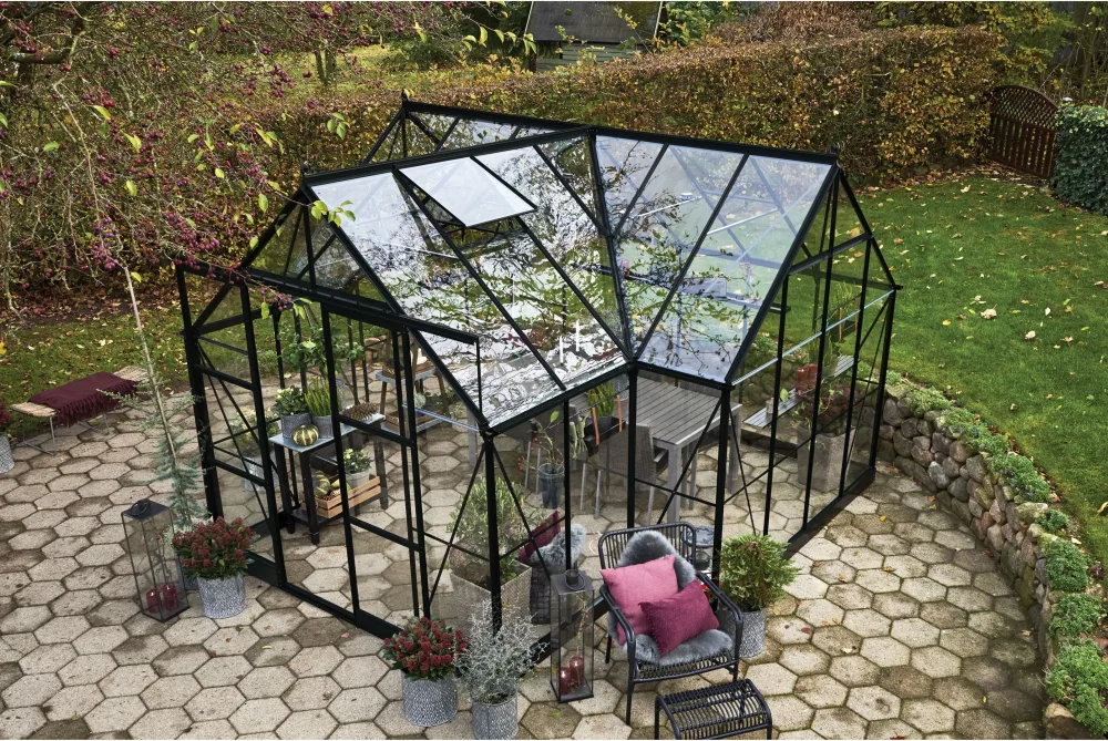Halls ICON GARDENHOUSE 8 + HR01429 Växthus med fundament, 13 m², svart