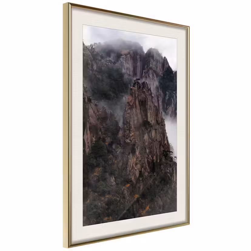 Poster Artgeist Affisch High Mountains Guld ram med passepartout, 30x45 cm