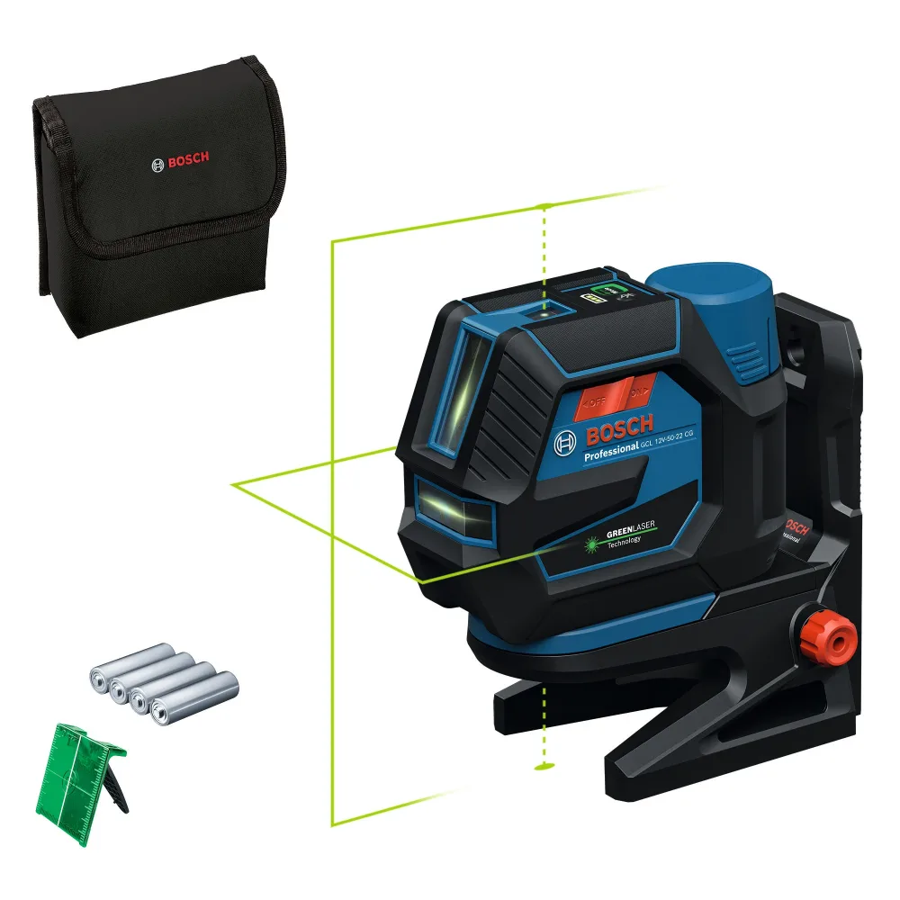 Bosch GCL 12V-50-22 CG Kombilaser grön, med batterier och roterande fäste
