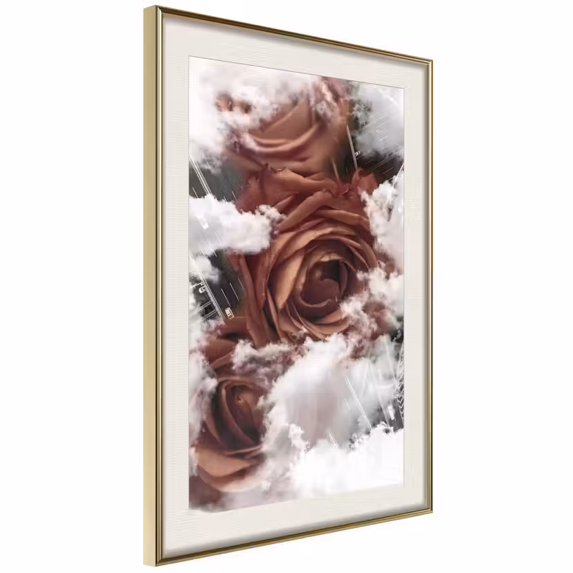 Poster Artgeist Affisch Roses in the Clouds Guld ram med passepartout, 20x30 cm