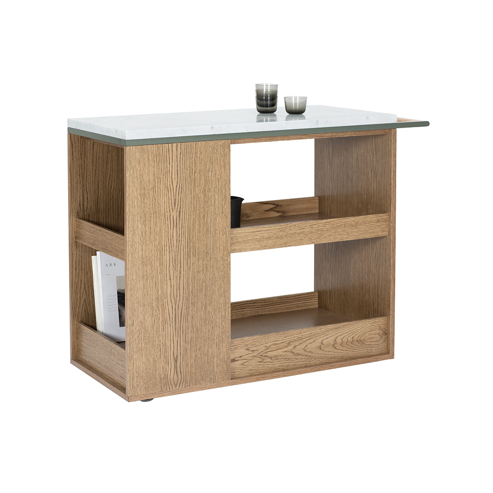 Remy serveringsvagn, valnötsbetsad ek (p4), carrara marmor, green khaki
