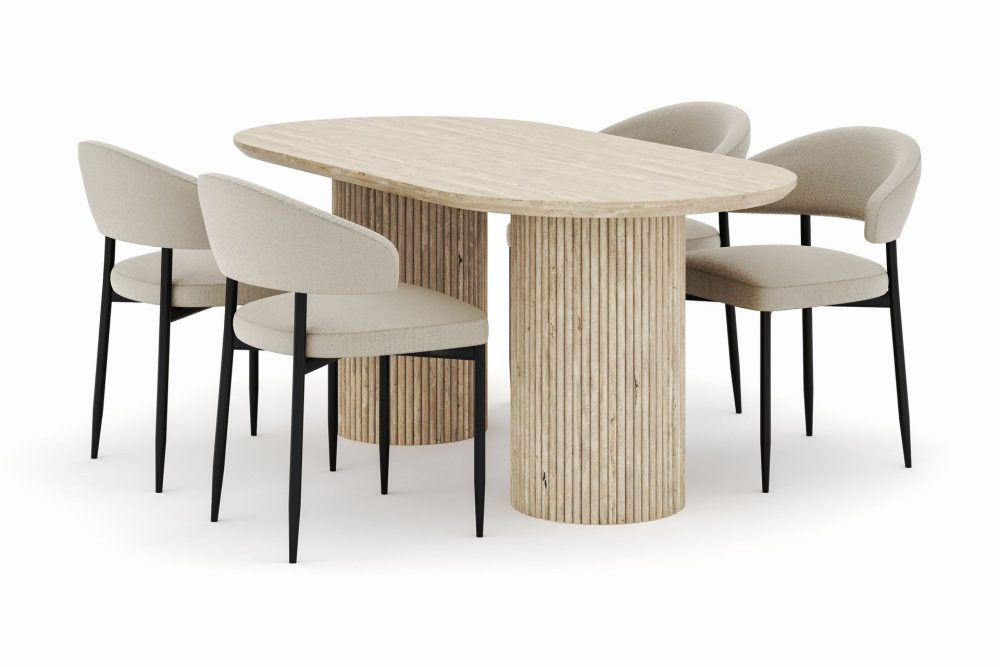 Uppveda Ovalt Matbord 180x90 cm med 4 Sawako Stolar