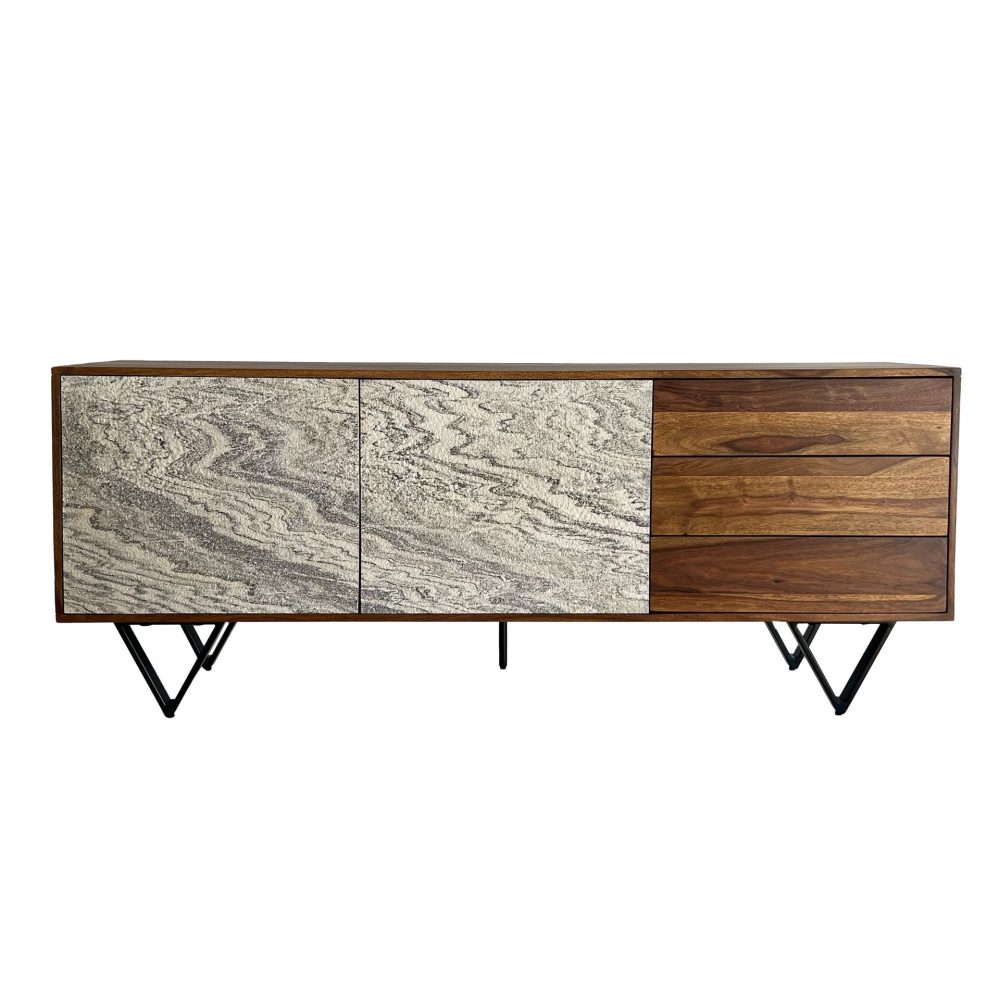 Jesvik Skänk 175x71x40 cm i massivt sheeshamträ med fronter i stenlook