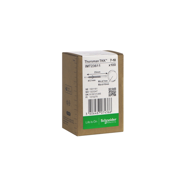 METALLKLAMMER SCHNEIDER ELECTRIC TKK7-10 THORSMAN, STÅLSPIK 2.1X25MM VIT 100ST