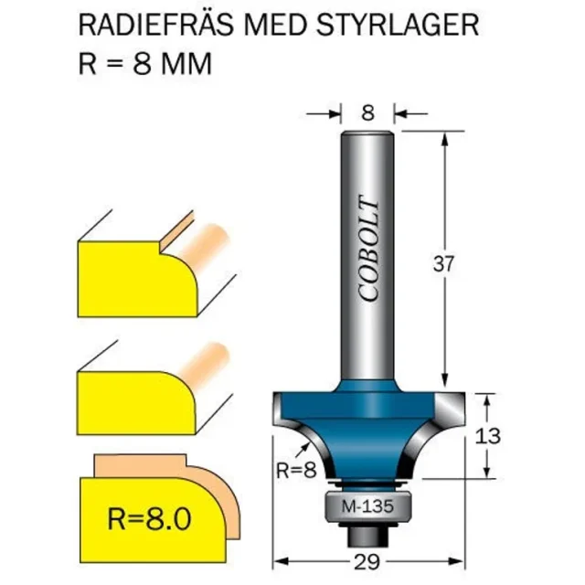 Cobolt Avrundningsfräs R=8 D=29 L=13