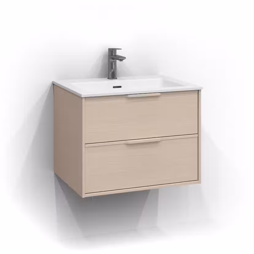 Tvättställsskåp Svedbergs Epos 60x45 med 2 Lådor Vit Ask, Relief, Integrerat handtag