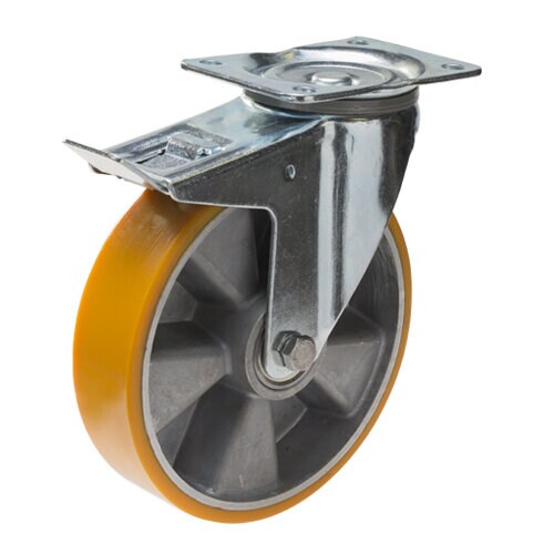 Kjøp Swede-Wheel Industrihjul 160 mm med plate 135x110 mm, aluminiumsnav, PUR-bane, totalbrems