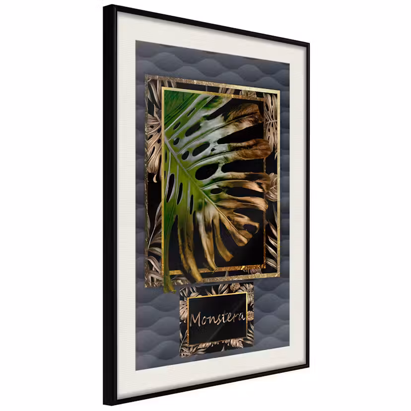 Poster Artgeist Affisch Gilded Monstera Svart ram med passepartout, 40x60 cm